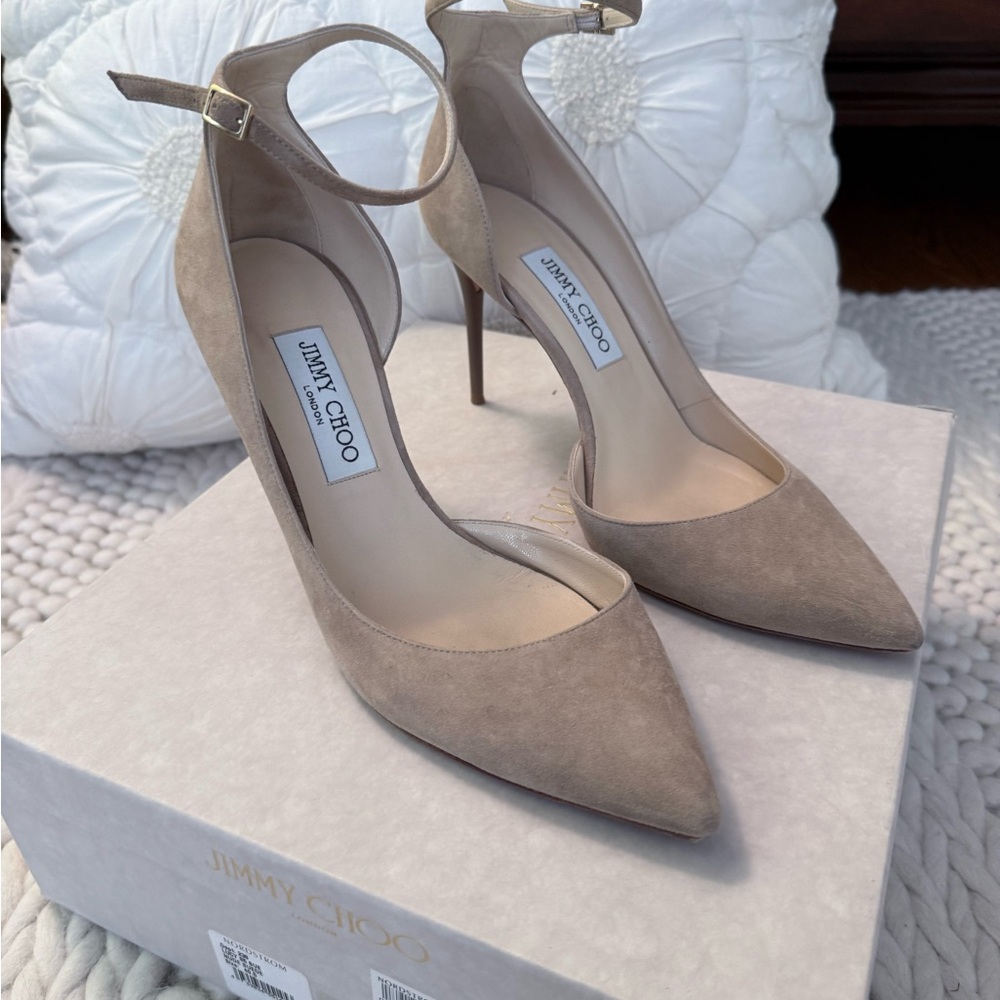 Jimmy Choo Nude 85mm Suede Heels